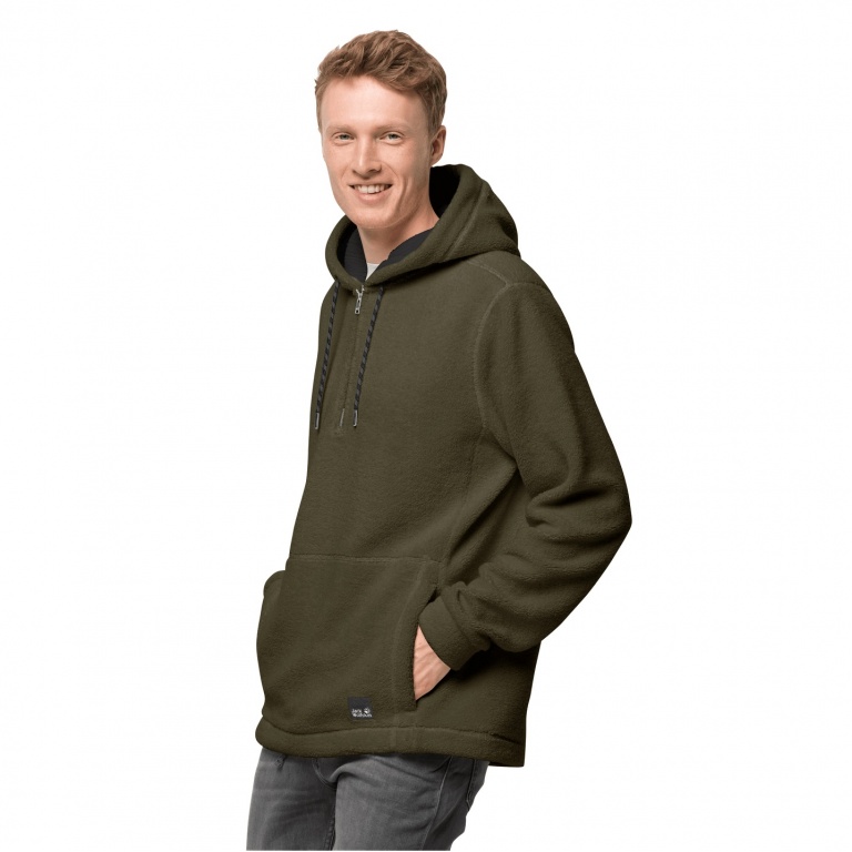 Jack Wolfskin Fleecehoodie Nature Life Halfzip - aus weichem Sherpafleece in Lammfelloptik - grün Herren